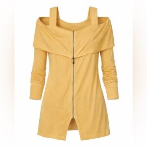 Soft Surroundings comfy pullover cold shoulder top mustard XS